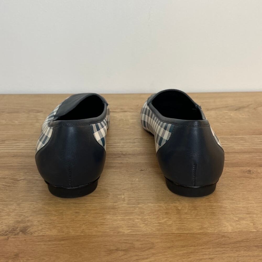 Donald Pliner Blue Gingham Plaid Square Toe Leather Loafers Sz 7.5 Slip On Prep - Picture 5 of 7